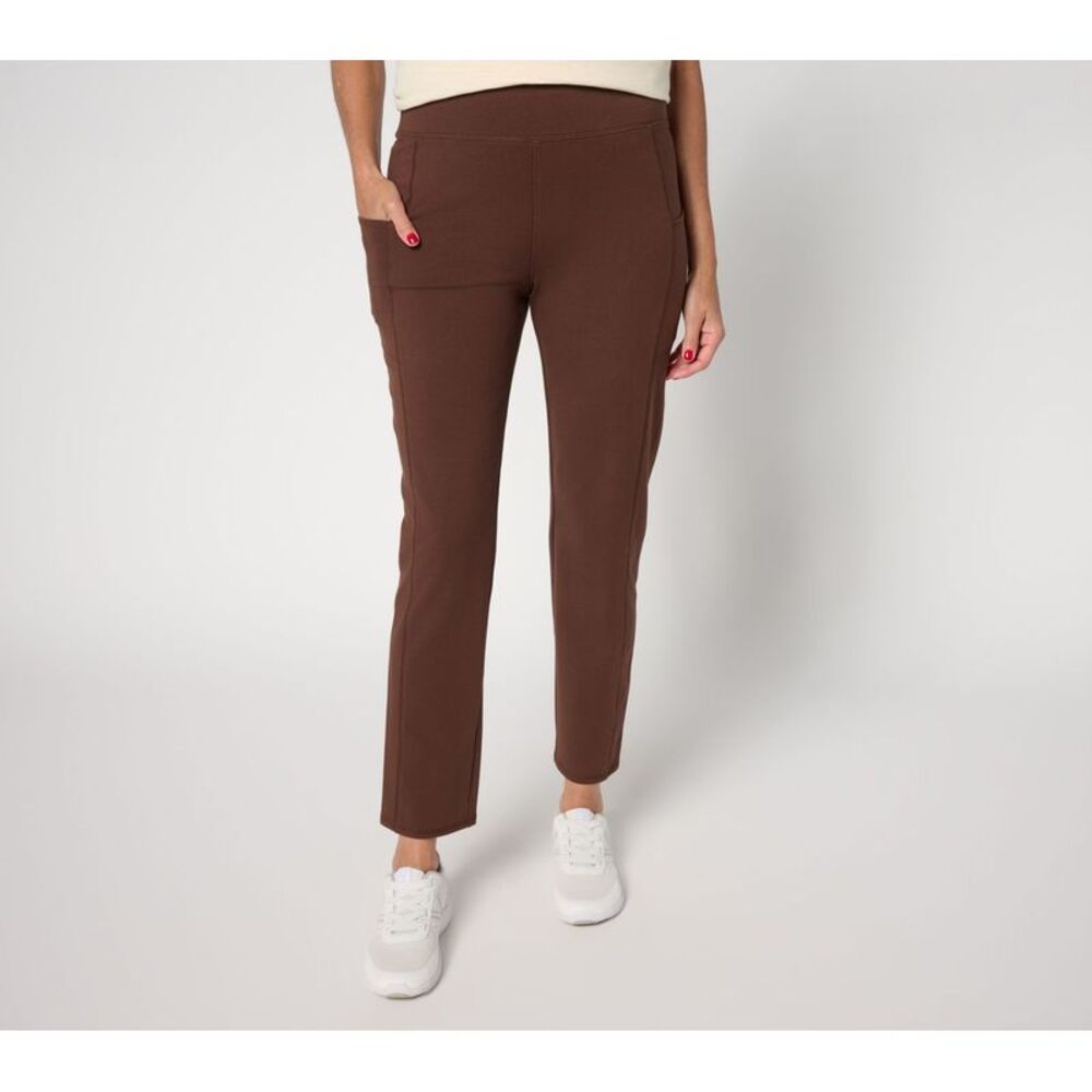 Denim & Co. Women's Petite Pants 3XP Active Duo Slim Straight Ankle Brown